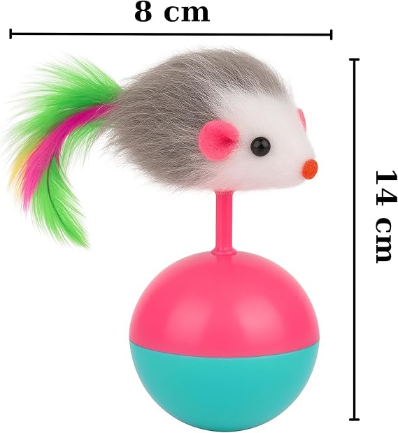Kedi Oyuncağı – Devrilmez Denge Topu ve Tüy Kuyruklu Fare – Hareketli Interaktif Kedi Topu – Yavru ve Yetişkin Kediler İçin – 14 cm x 8 cm – 1 Adet