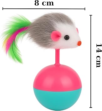 Kedi Oyuncağı – Devrilmez Denge Topu ve Tüy Kuyruklu Fare – Hareketli Interaktif Kedi Topu – Yavru ve Yetişkin Kediler İçin – 14 cm x 8 cm – 1 Adet