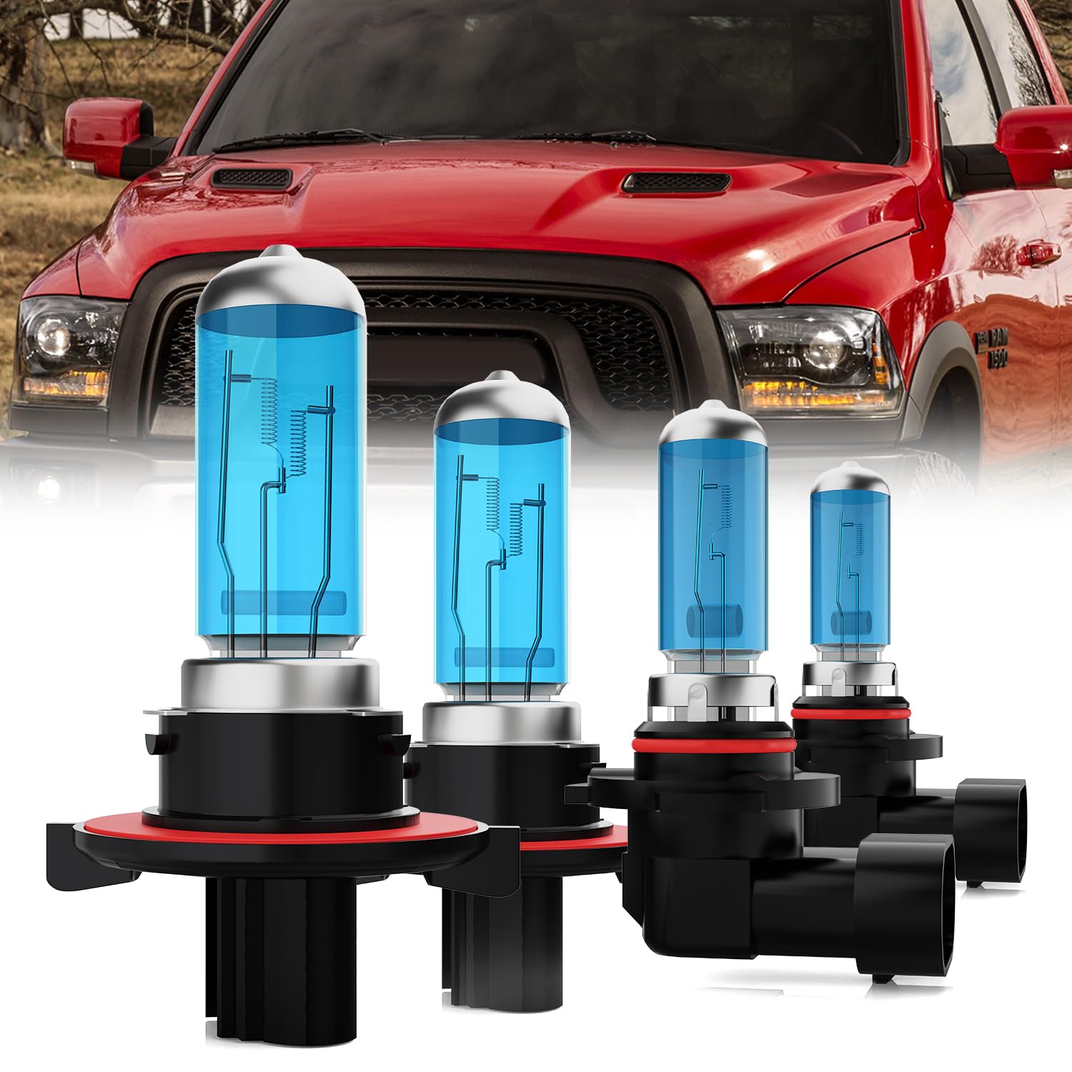 Headlight Bulbs Fit For Dodge Ram 2009-2012 2-Headlamps, 9008 High Low Beam + 9145 Fog Lights Halogen Light Bulb Combo, Super Bright 6000K White, Plug and Play, Pack of 4