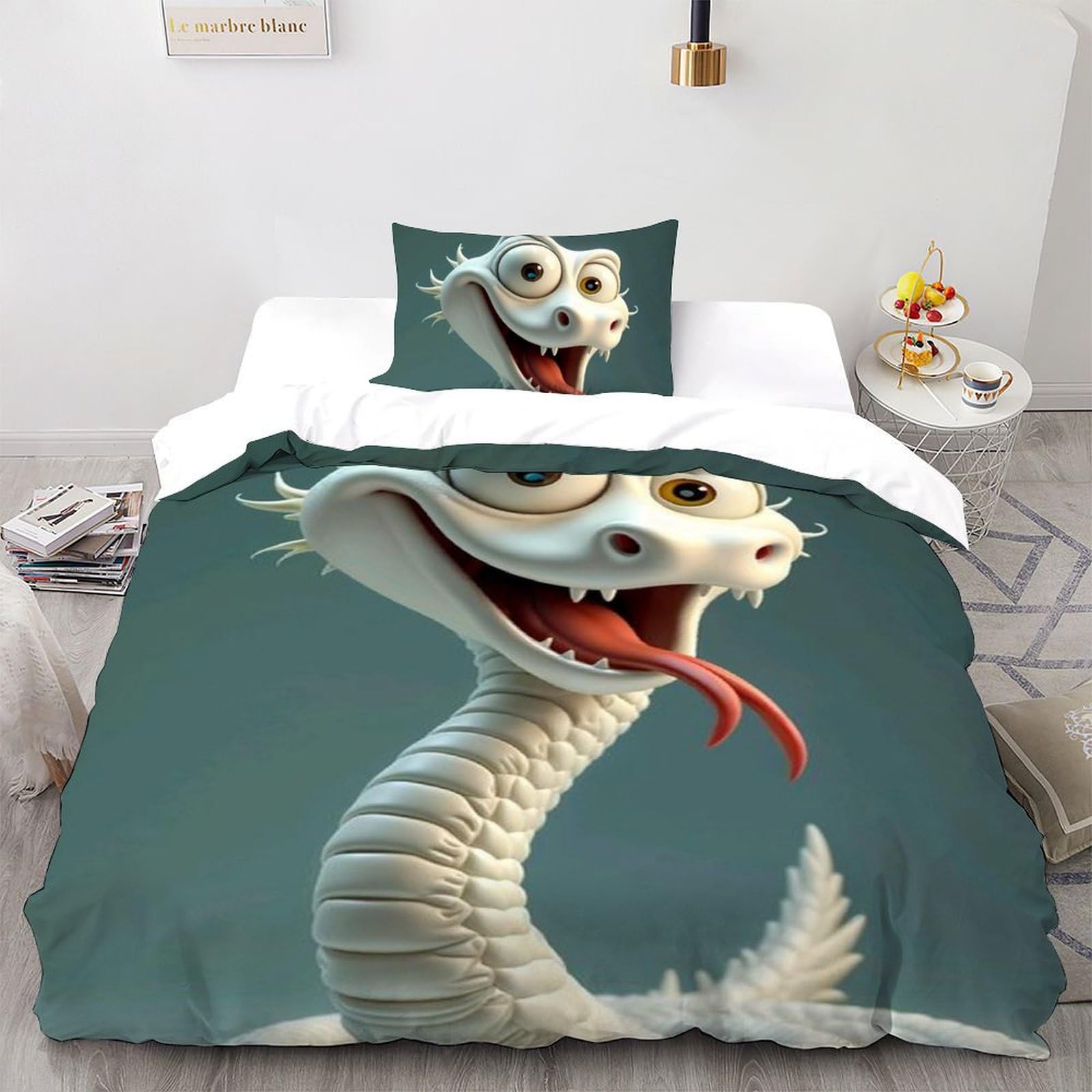 Housse de couette serpent blanc zippée pour lit enfant microfibre