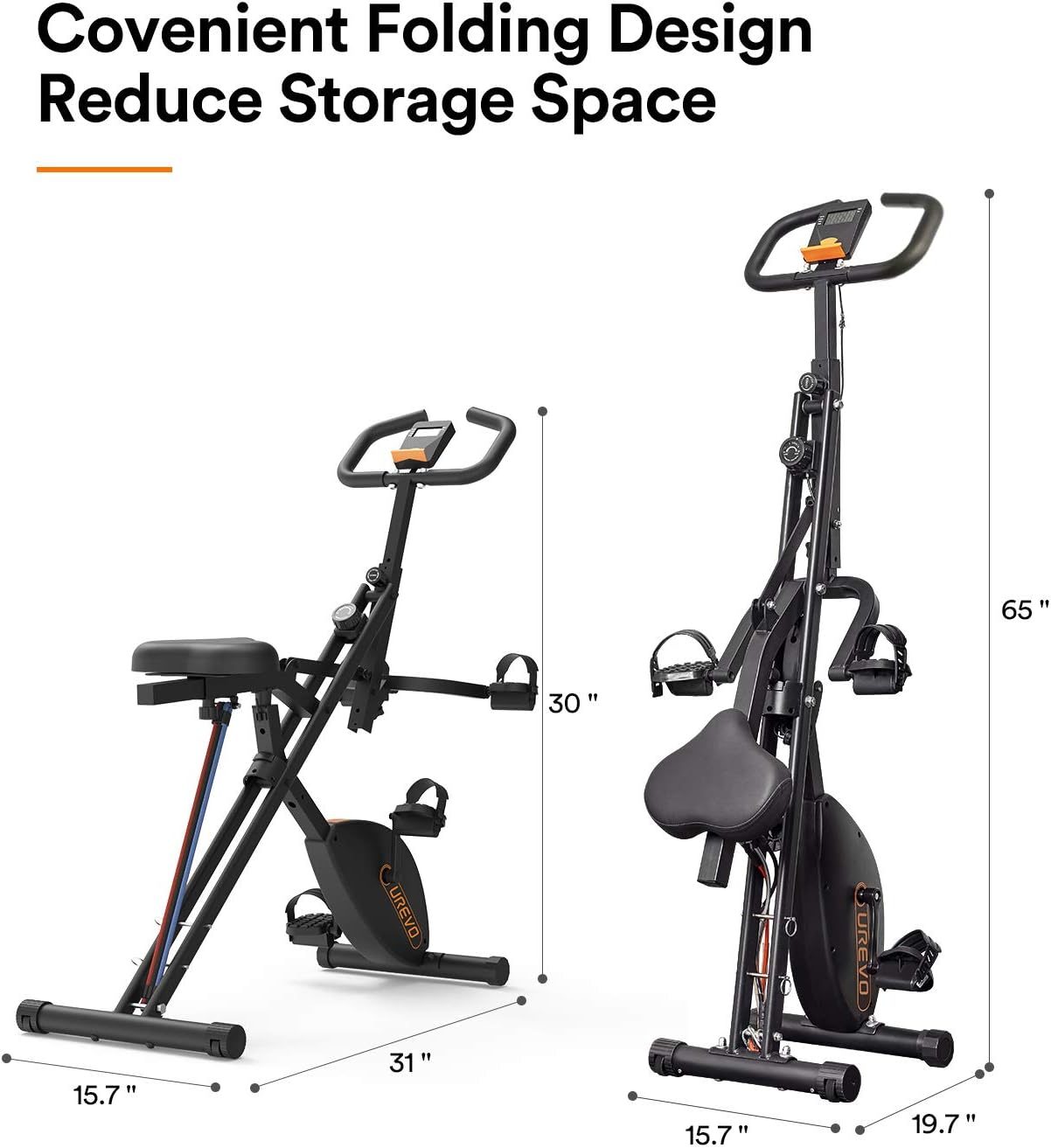 UREVO 3 in 1 Foldable Exercise Bike Magnetic Stationary Folding Indoor Cycling Exercise Bike Squat Machine Row and Ride Trainer Fitness Workout Machine 330 LBS Weight Capacity with LCD Monitor : Sports & Outdoors