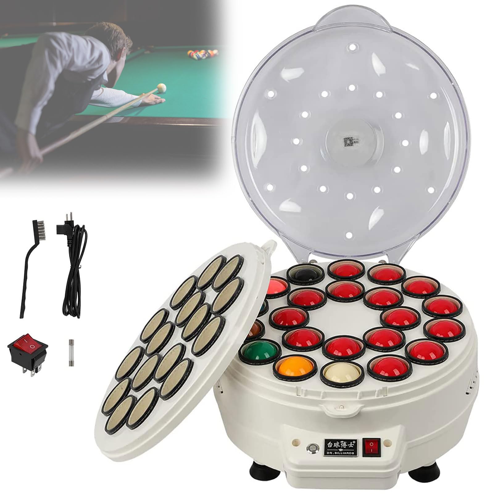 Pulidora de bolas de billar que elimina la tiza y suciedad con limpieza automática 2 en 1