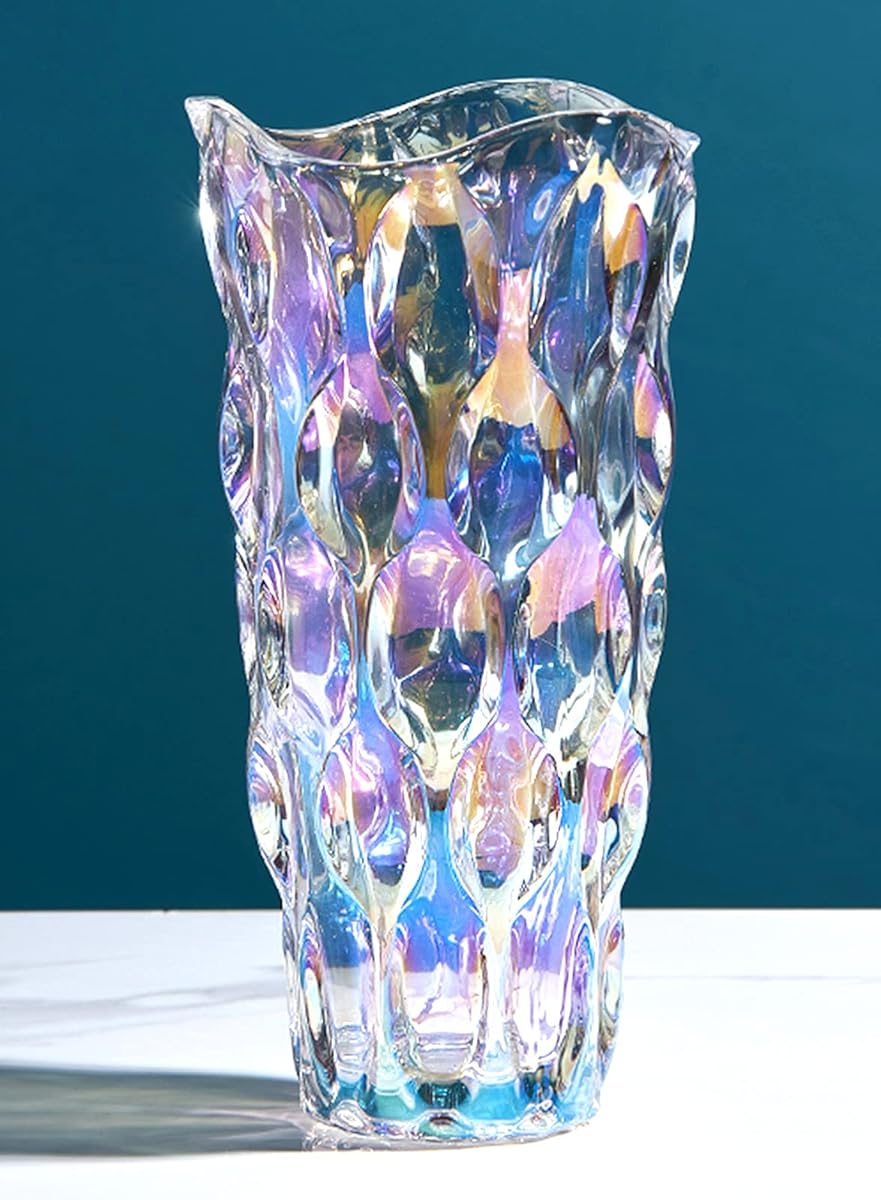 9.5" High Thickened Multi-Colored Glass Flower Vase for Home Decor, Dining Wedding Table Office Holiday Party Centerpiece Decoration