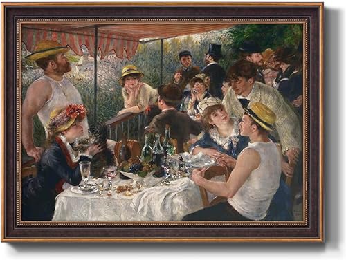 Renditions Gallery Lienzo decorativo para pared, decoración enmarcada en bronce y oro, almuerzo de la fiesta en barco en el balcón, arte abstracto