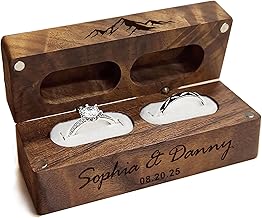 EDSG Personalized Wedding Ring Box 2 Slots, Flip Wooden Ring Holder, Engraved Ring Bearer Box with Names & Date (Design 6)