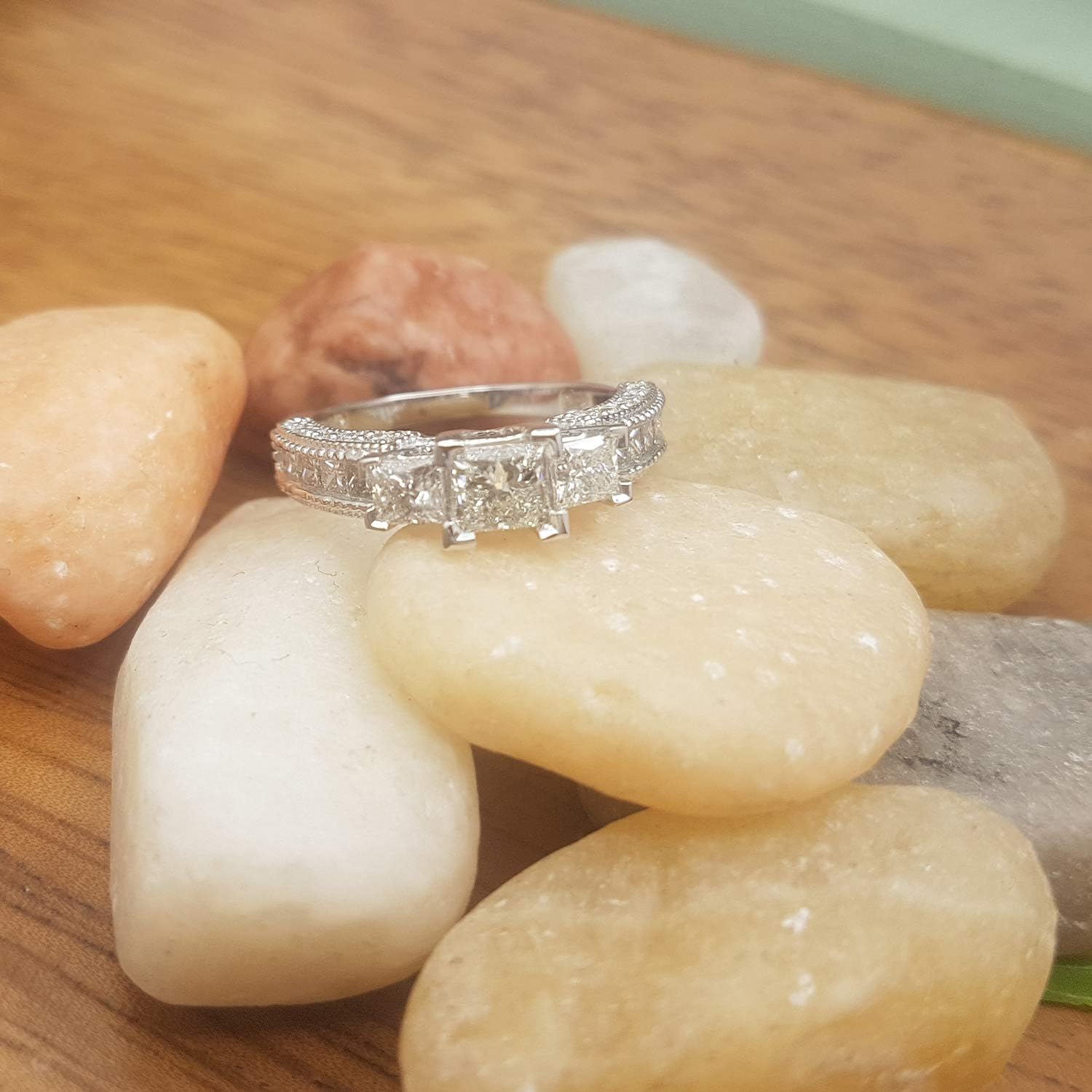 Dazzlingrock Collection 2.25 Ctw Princess & Round Natural Diamond Women 3 Stone Engagement Bridal Ring 2 White Real Solid Gold
