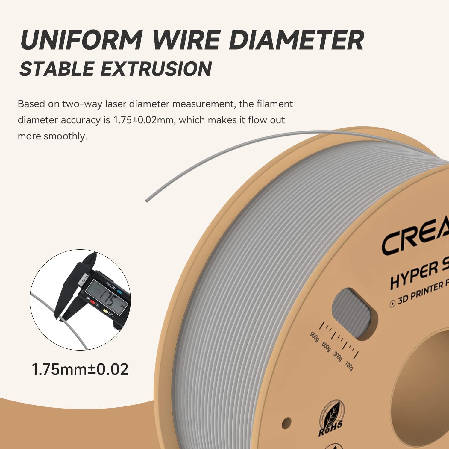 Official CREALITY Hyper PLA Filament 1.75mm, High Speed PLA 30-600mm/s 3D Printer Filament, Dimensional Accuracy +/-0.02mm, Fit Most FDM 3D Printers, 1KG(2.2lbs) Spool Gray