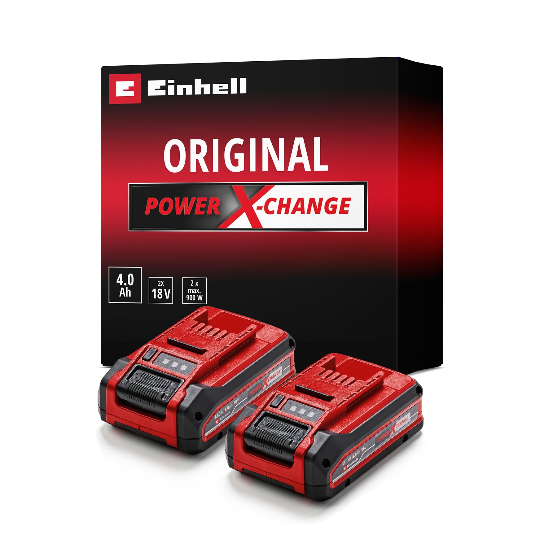 Original Einhell batteria Power X-Change PLUS da 4 Ah (18 V, ioni di litio, universale per tutti i Power X-Change, spia livello di carica, Twin-Pack, incluse 2 batterie 4 Ah, caricabatterie escluso)