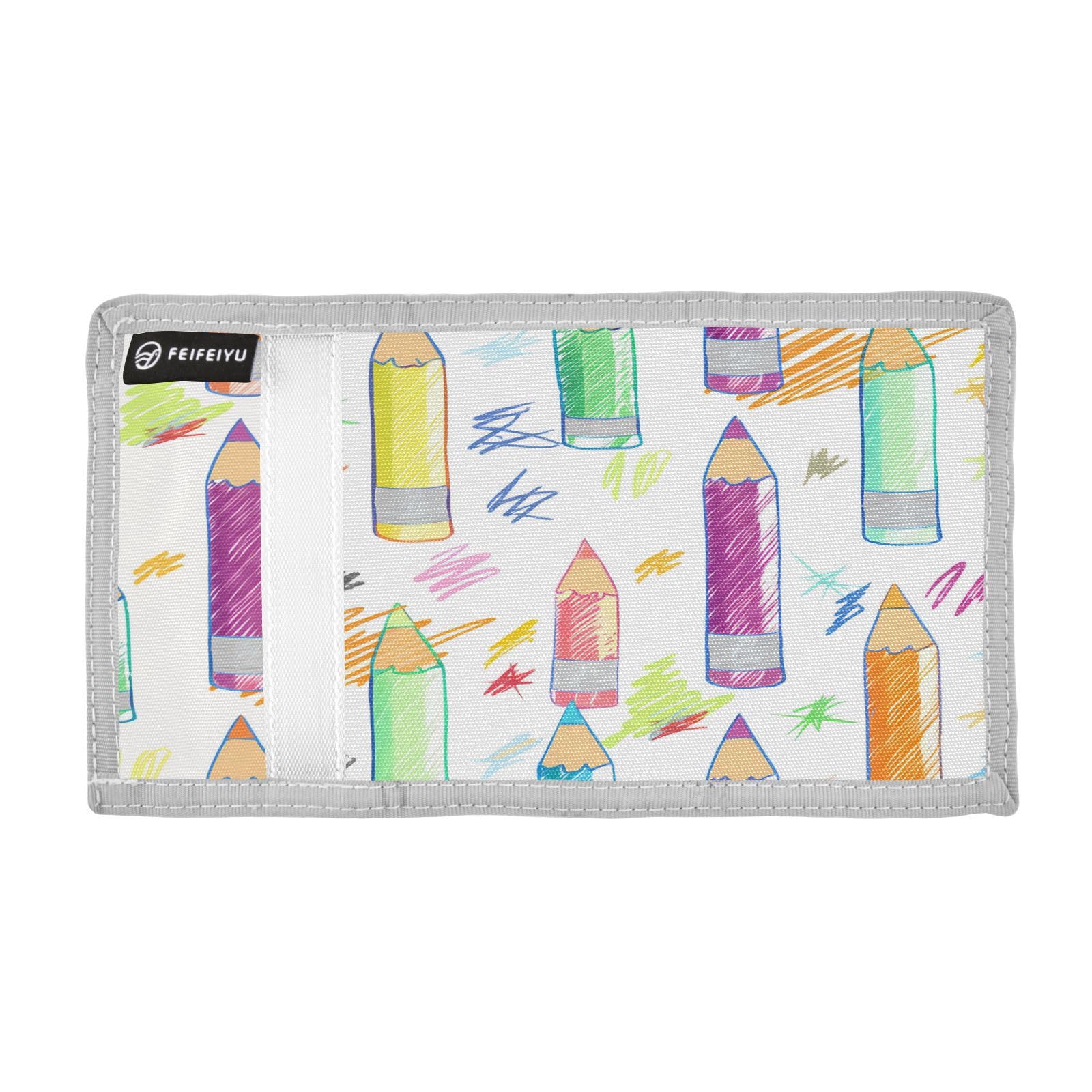 BOESI Doodle Color Pencils Velcro Wallet, Canvas Wallet, Tri-fold Wallet, Unisex