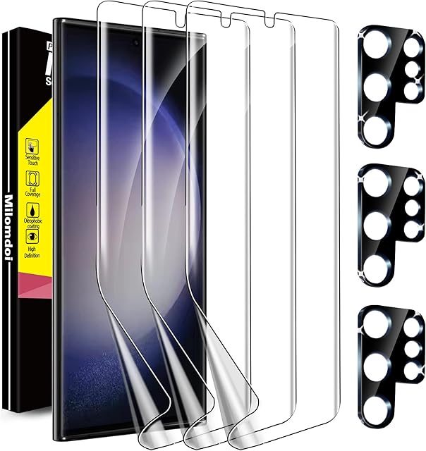 Milomdoi [3+3 Pack] for Samsung Galaxy S23 Ultra Screen Protector [Not Glass] Accessories 3 Pack TPU Film with 3 Pack Tempered Glass Camera Lens Screen Protector for Samsung S23 Ultra case friendly