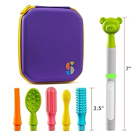 Special Supplies Buzz Buddy Oral Motor Stimulation kit with 6 Soft Textured Interchangeable Heads, Calm Sensory Needs, Support Speech, and Stimulate Self Feeding, Gentle Vibrations (Grey)