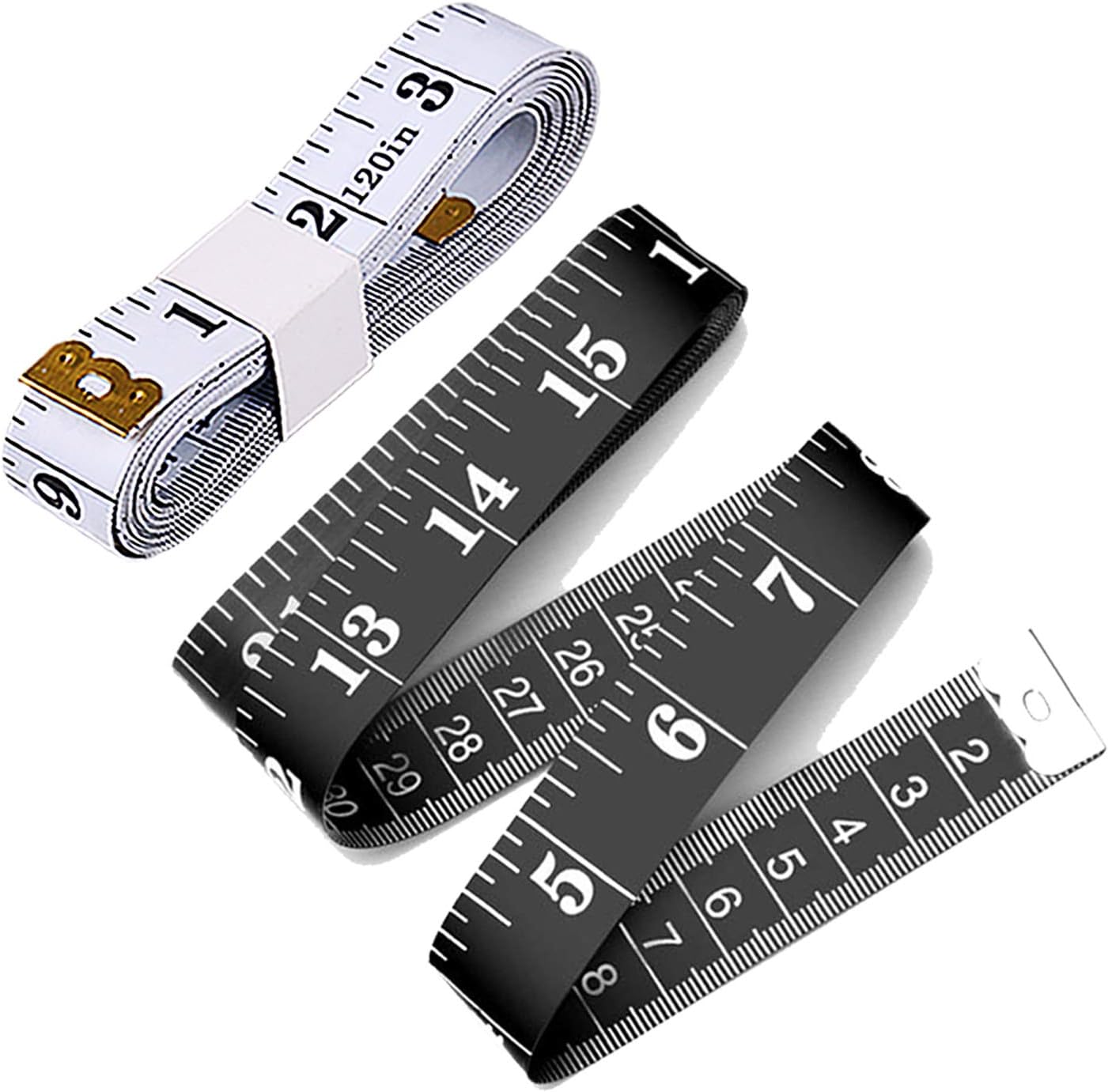 Tape Measure Body Measuring Tape, 120 Inch Soft Fabric Measuring Tape for Sewing Cloth Measurement, Double Scale Tailor Ruler for Weight Loss Medical Measurement Nursing Craft(White/Black)