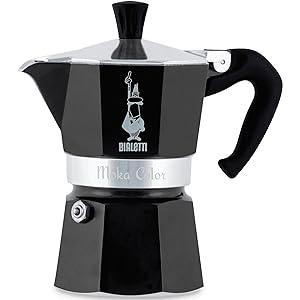 Bialetti - Moka Color: icónica cafetera espresso para estufa, hace café italiano real, tazas Moka Pot 3 (130 ml), aluminio, Negro, 3 Tazas