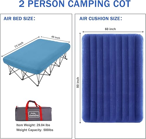 Miniatura 10 de KAMPKEEPER Cuna de campamento, cama plegable para acampar con colchón inflable y bolsa de transporte, para viajes al aire libre, campamento y