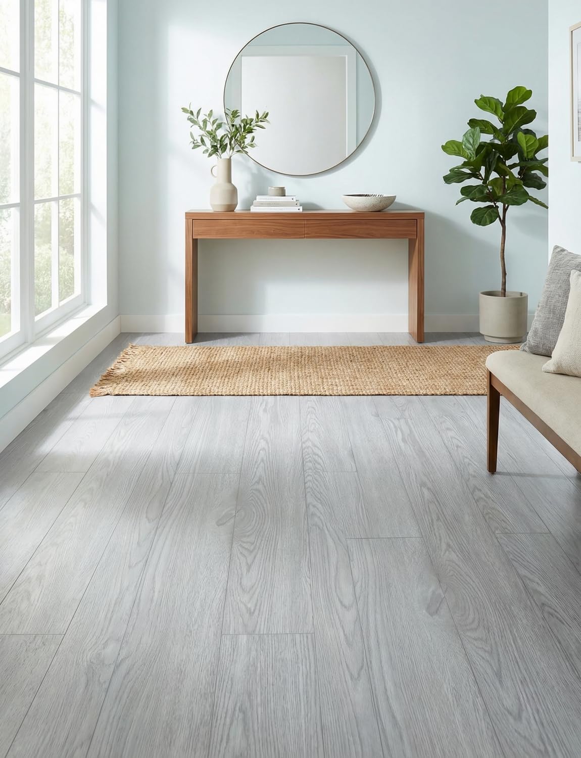 Bodenfliesen, selbstklebend, dicker Vinylboden, langlebig, wasserdicht, Holzmaserung, große Diele für Bad und Küche, 2 Rollen (Paleish Grey, 300 x 40 cm)