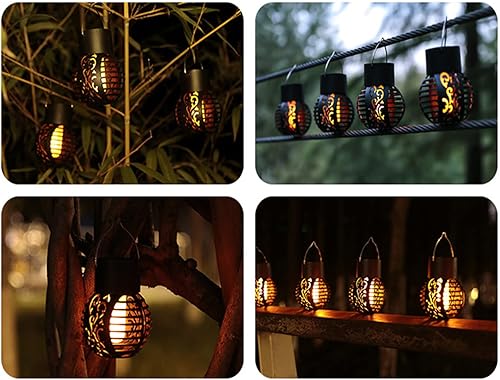 Miniatura 9 de Luces solares para exteriores, lámpara de llama de simulación, luces decorativas colgantes LED redondas, paquete de 2 luces solares de jardín, luces