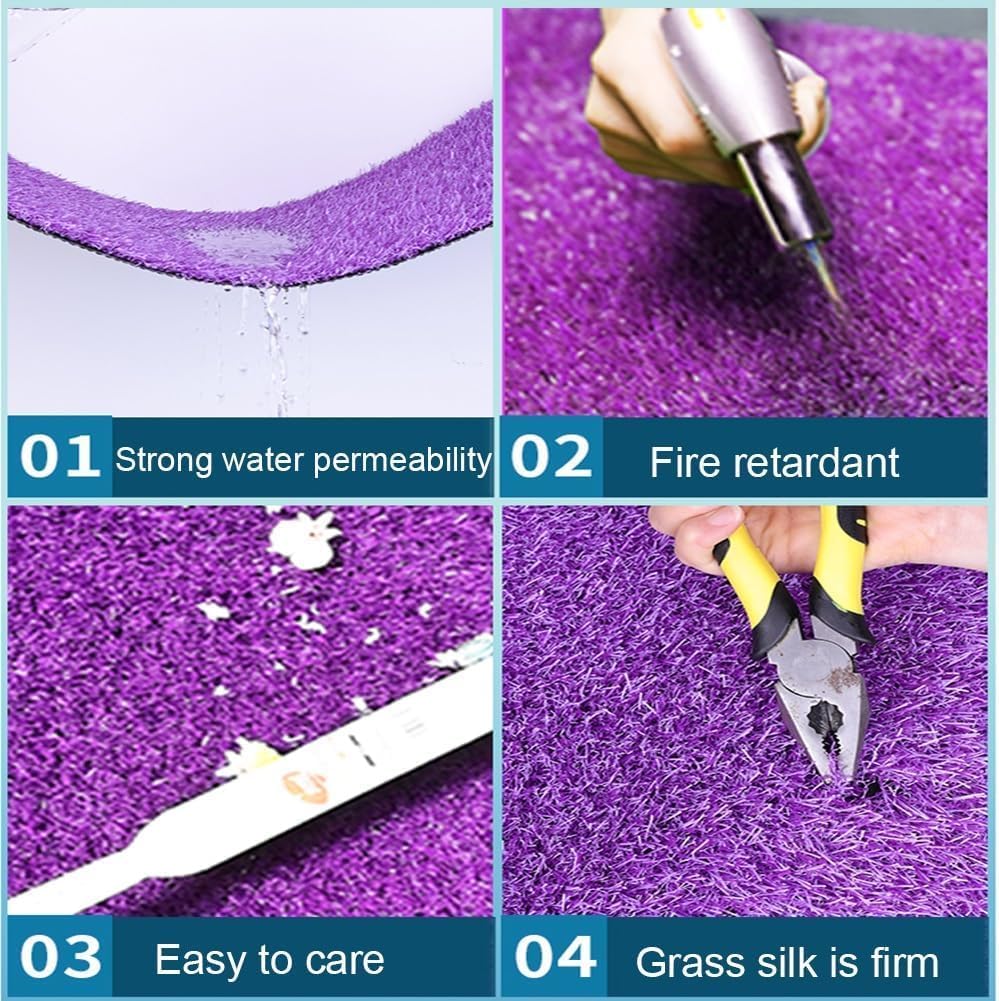 High-Density Artificial Purple Grass Turf, 1.2 Thick Synthetic Lawn Mat with Drainage Holes for Patio & Garden, Realistic Faux Grass 47x196in Purple 20x32IN