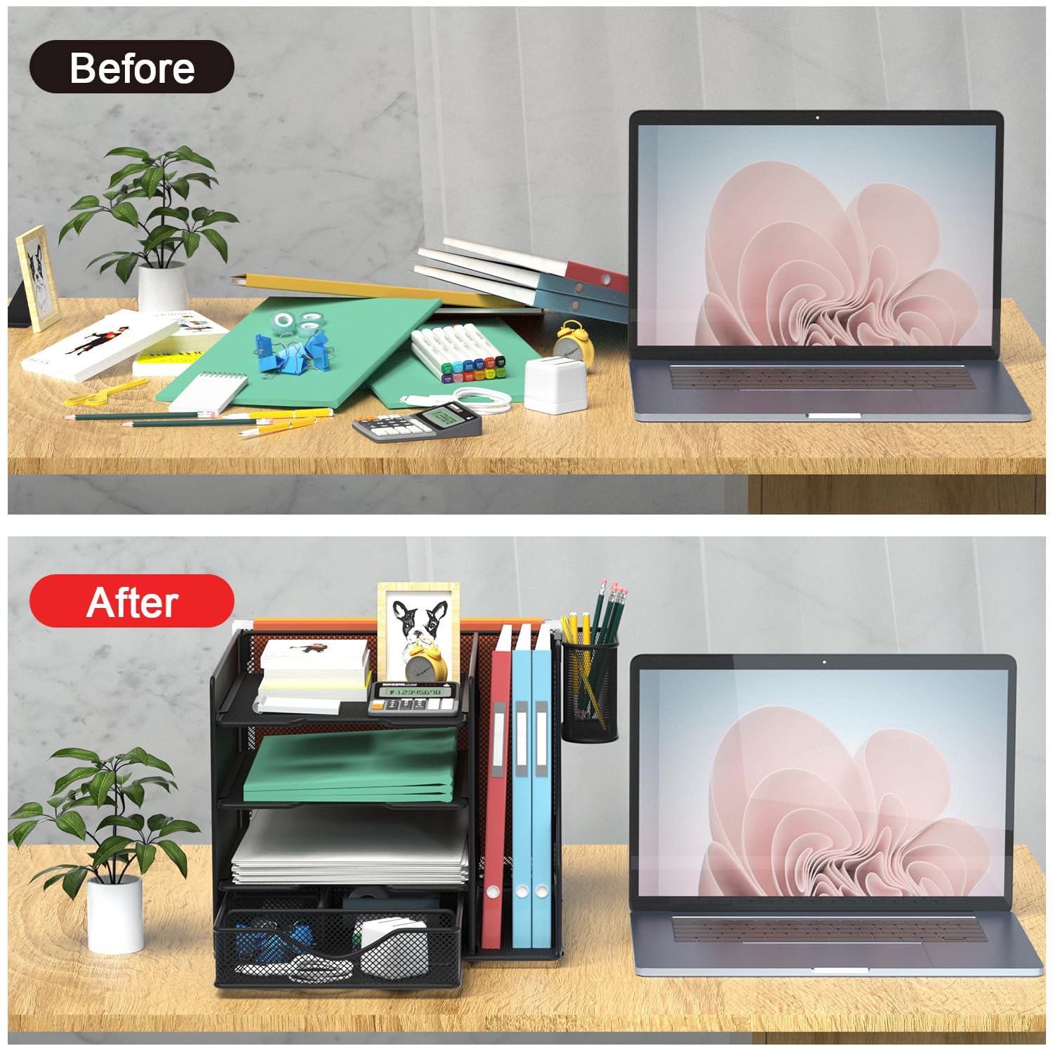 BOHDK Schreibtisch-Organizer mit Hängeregisterhalter, Papier-Briefablage-Organizer mit Schublade und Stifthalter, Netz-Desktop-Organizer und Aufbewahrung