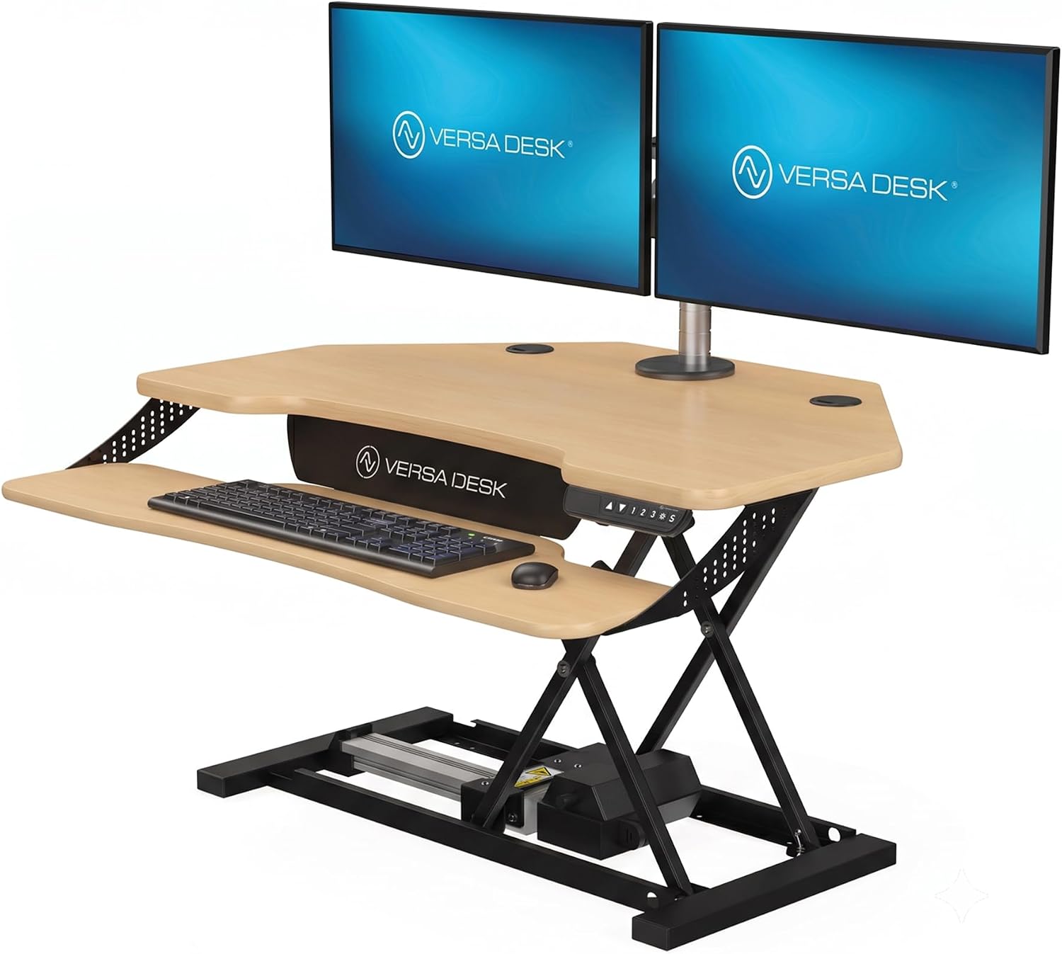 VERSADESK PowerPro Elite Smart Corner Standing Desk Converter, Electric Adjustable Desk Riser w/ Keyboard Tray, USB C Ports & App Control, Dual Monitor Stand for Home Office & Gaming, (Maple, 36")
