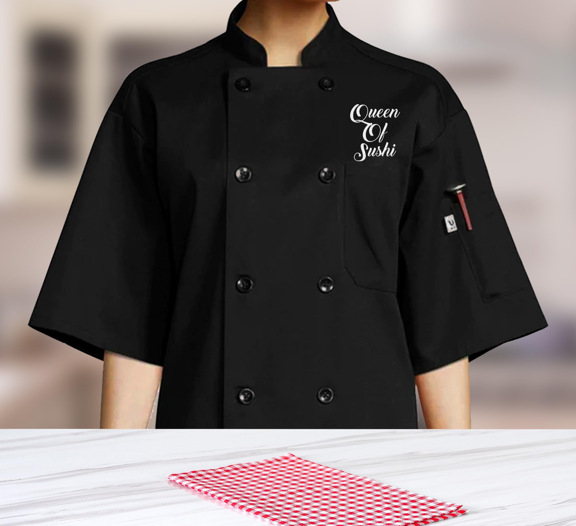 Custom Embroidered Chef Coat Text Name Personalized Unisex Chef Jacket Short Sleeve Black
