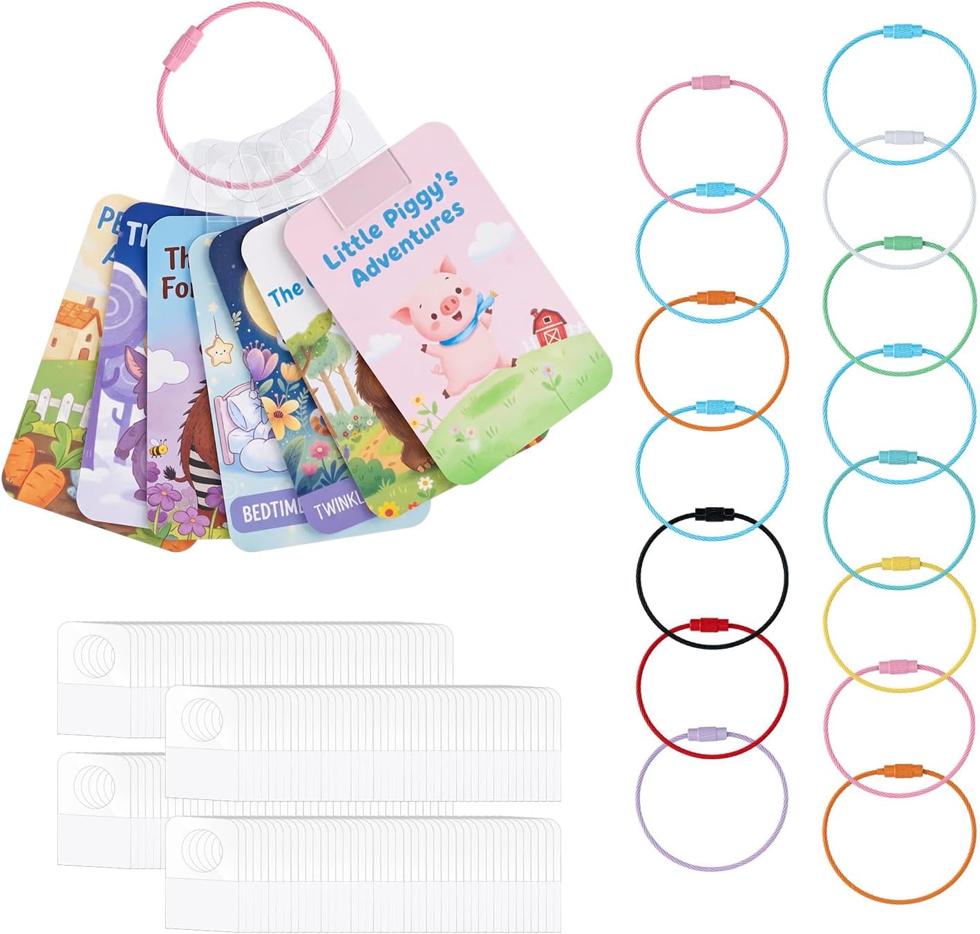 Etui na karty Yoto, 200 sztuk samoprzylepnych etykiet i 15 sztuk pierścieni ze stali nierdzewnej, torba podróżna z pierścieniami i zakładkami dla dzieci Yoto, etui na karty