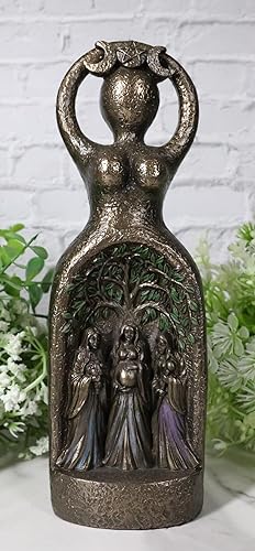Miniatura 6 de Ebros Gift Wicca Fases sagradas de la luna Triple Diosa Madre Doncella con árbol de la vida, figura de chamán de diosa en espiral, 7.75 pulgadas de
