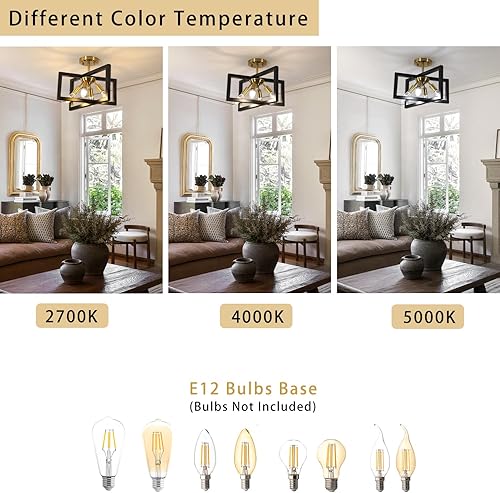 Miniatura 4 de DELIPOP Lámpara de techo semiempotrada de 4 luces, marco de metal cuadrado dorado, lámpara de techo para cocina, comedor, entrada, pasillo, isla