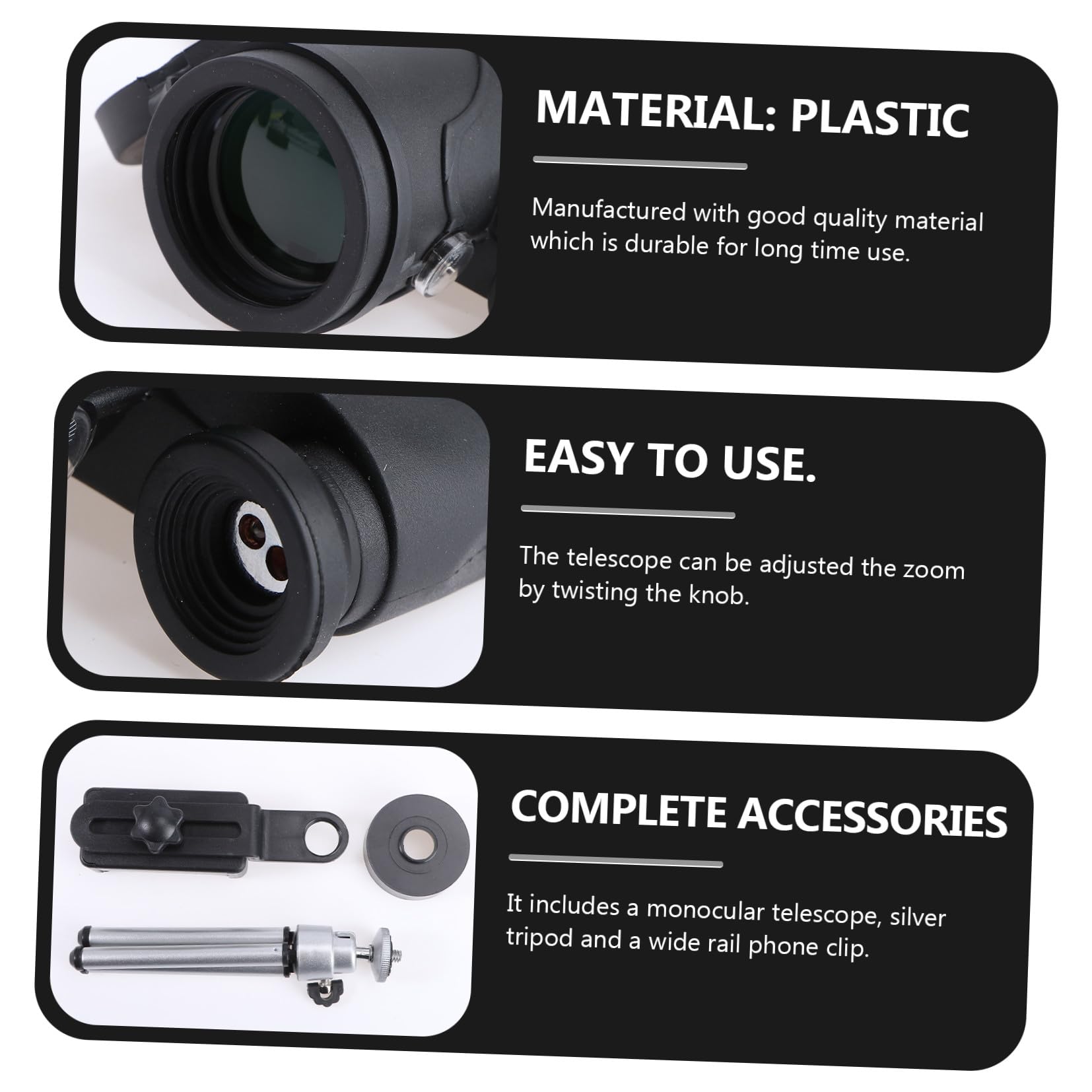 Angoily Monocular Tripode y Clip para Teléfono para Observación De Aves Viajes y Conciertos Telescopio Compacto y Ligero