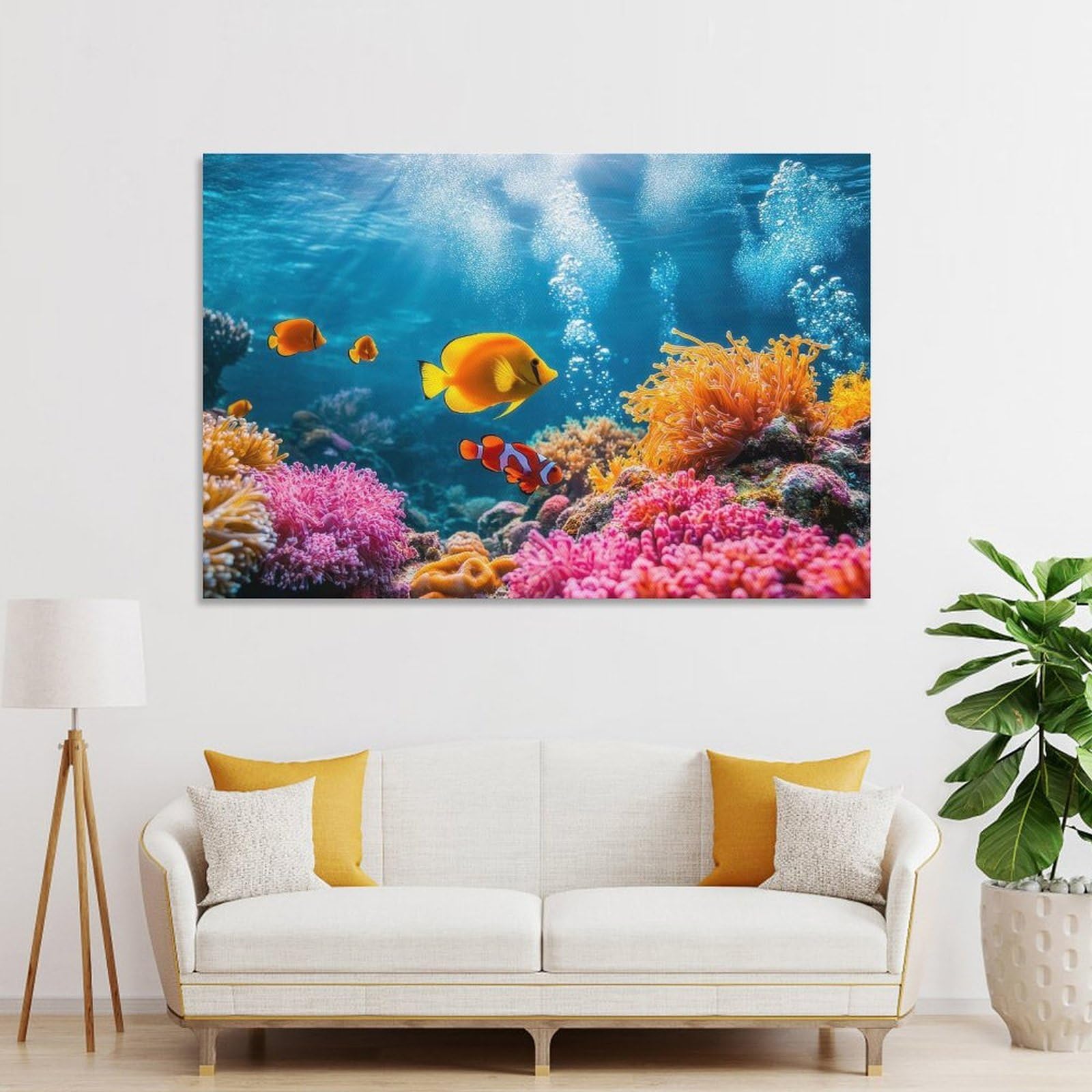 Junmoney Unframe-Style-21 Colorful Coral Reef With Tropical Fish Wall Decor Canvas Print, 24X36inch(60X90cm), For Hallway, Lounge Or Guest Room, Decorative Present For New Homes