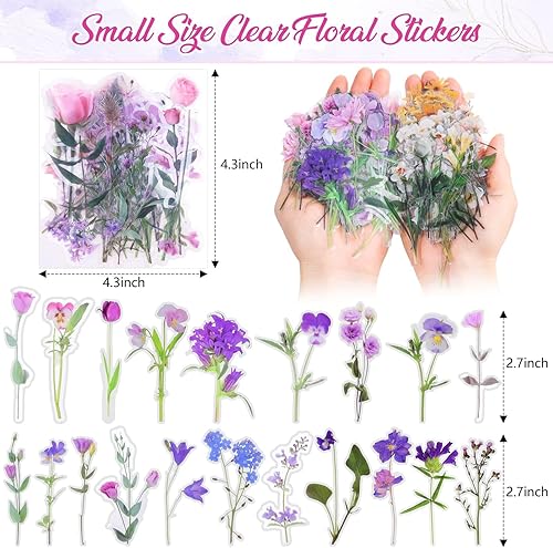 Miniatura 5 de 401 calcomanías transparentes de flores y mariposas, calcomanías florales transparentes para álbumes de recortes, suministros para planificador de