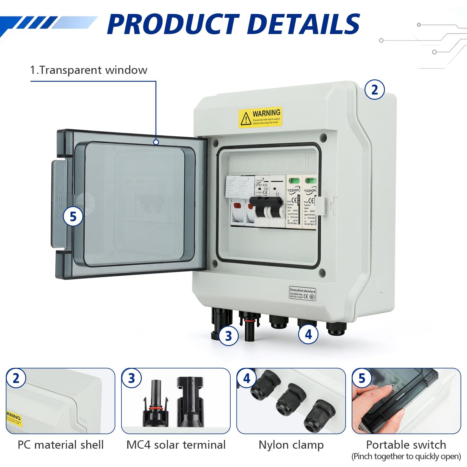 Protección Contra Sobretensiones Fotovoltaica con Fusible, 40A/1000V | Disyuntor CC, Disyuntor de Protección contra Rayos(1 In 1 Out), Caja de Conexión Solar Fotovoltaica IP65 a Prueba de Agua