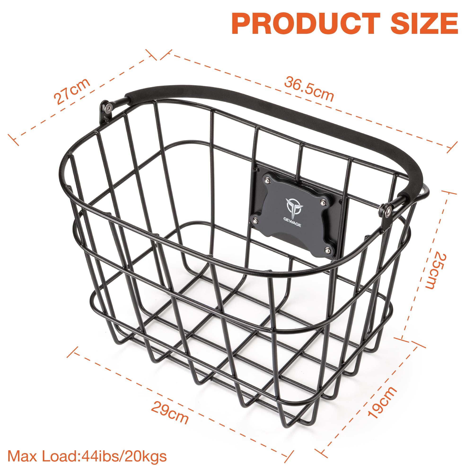 GEWAGE Panier de vélo avant, panier de guidon en métal avec fermeture