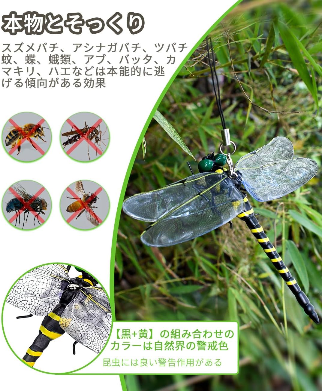 IUGGAN 天敵で虫除け トンボ 蜻蛉 モデル 虫除け【12cm級 本物とそっくり】虫除けグッズ PVC材質 アウトドア 登山 釣り キャンプ 草刈り ベランダ 家庭菜園 網戸 玄関 屋外屋内両用 虫避け対策品 (1)