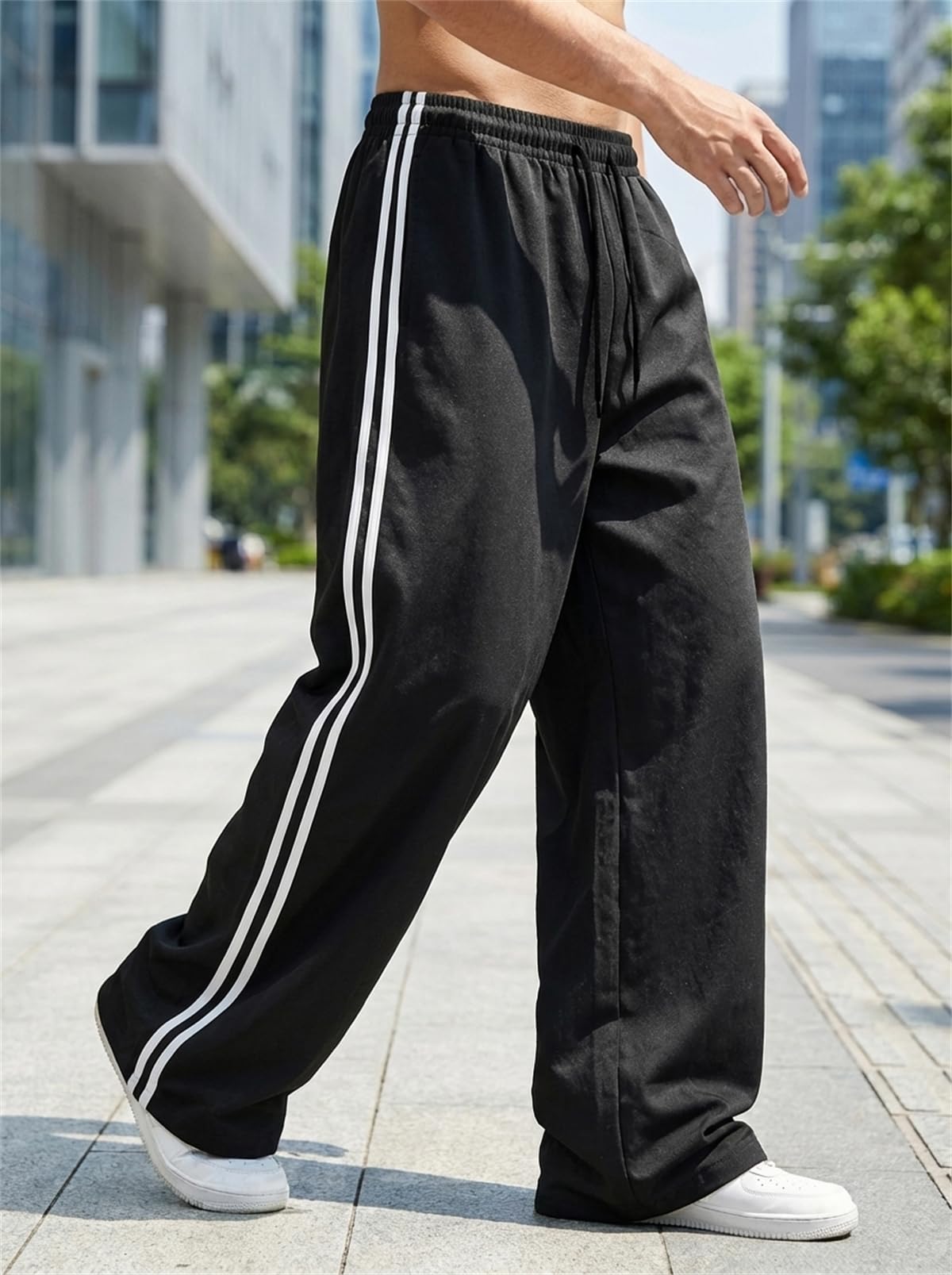 Pantalones de chándal holgados para hombre, pantalones casuales a rayas laterales, ropa de calle con bolsillos — view 4