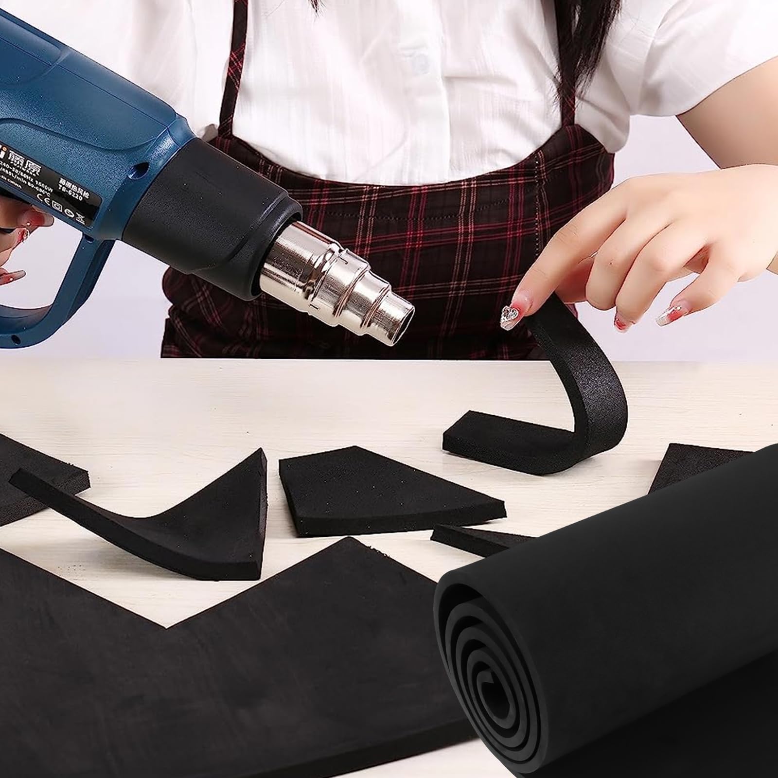 STARVAST 2 Rollen EVA Schaumstoff 10mm, 33x150CM Moosgummi Schwarz, Hohe Dichte EVA Foam für Cosplay, Basteln, Kostüme & DIY Projekte (2 Stück)