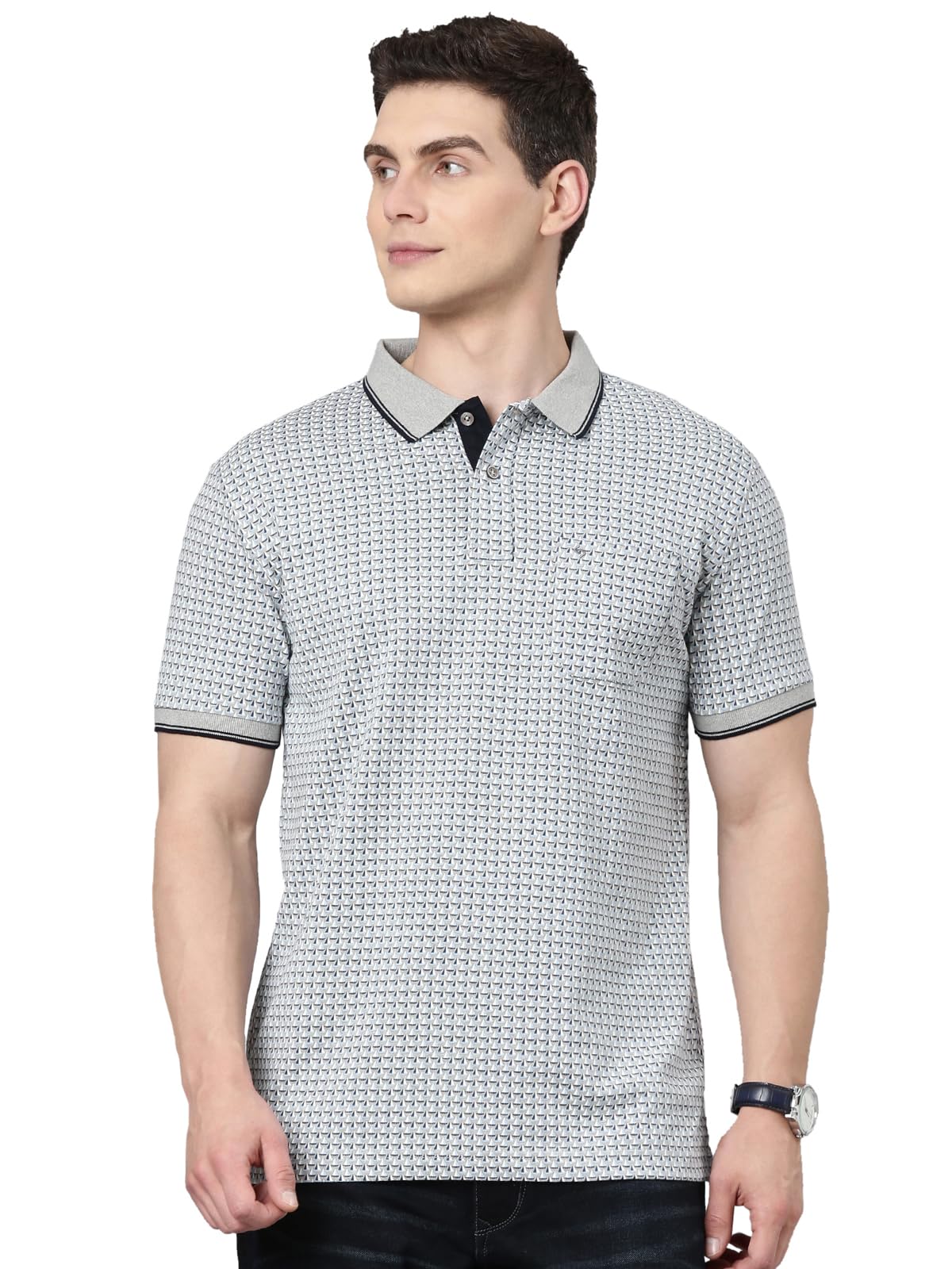 classic polo Men's Half Sleeve Grey Polo Neck Slim Fit All Over Print Cotton Tshirt-picture-22
