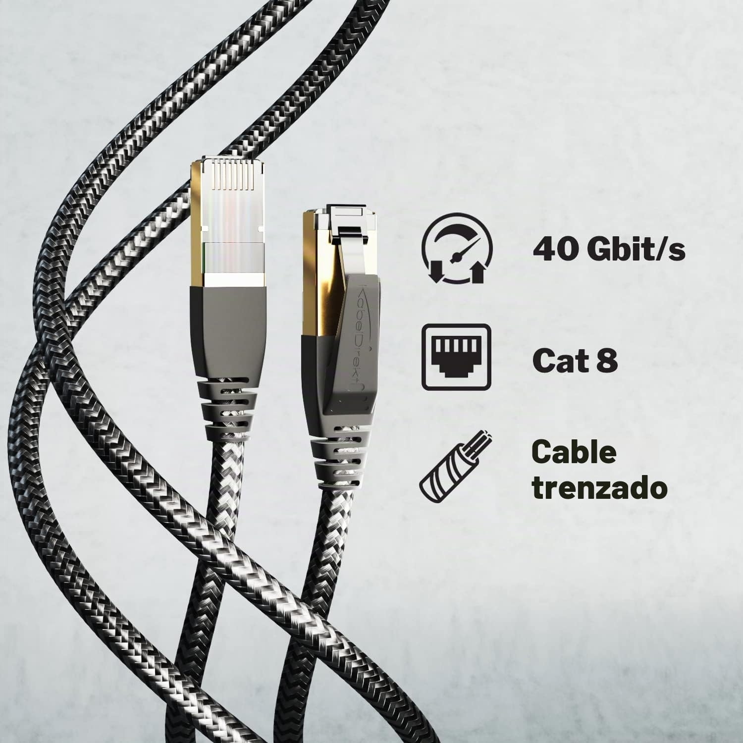 KabelDirekt Cable Ethernet CAT8 – 0,3m – Internet, patch & cable de red con diseño de trenzado flexible a prueba de rotura & velocidades de bits ultra-rápidas de 40Gbps (CAT8.1)