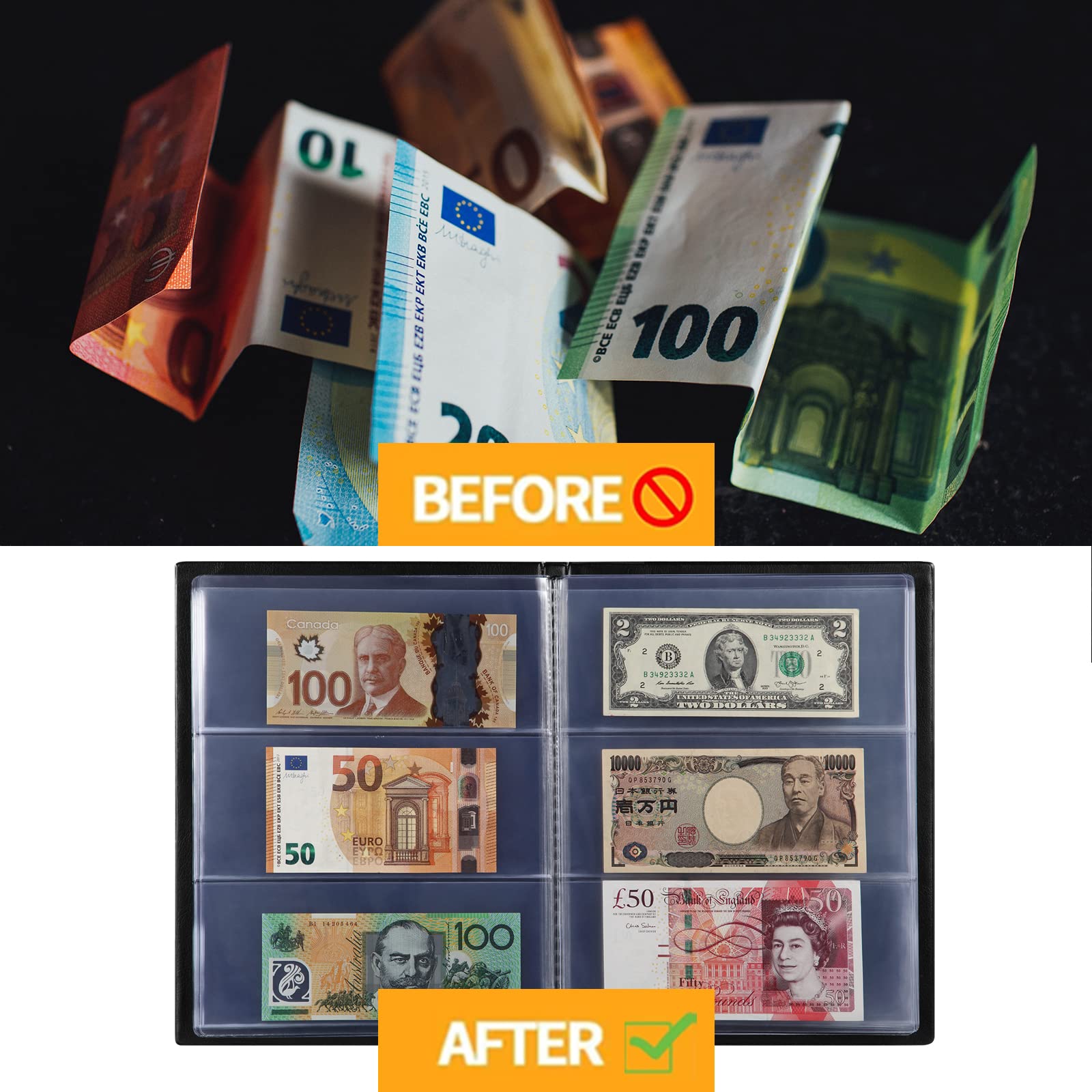 MUROAD Currency Album, 20 Sheets Clear Currency Sleeves - Image 4