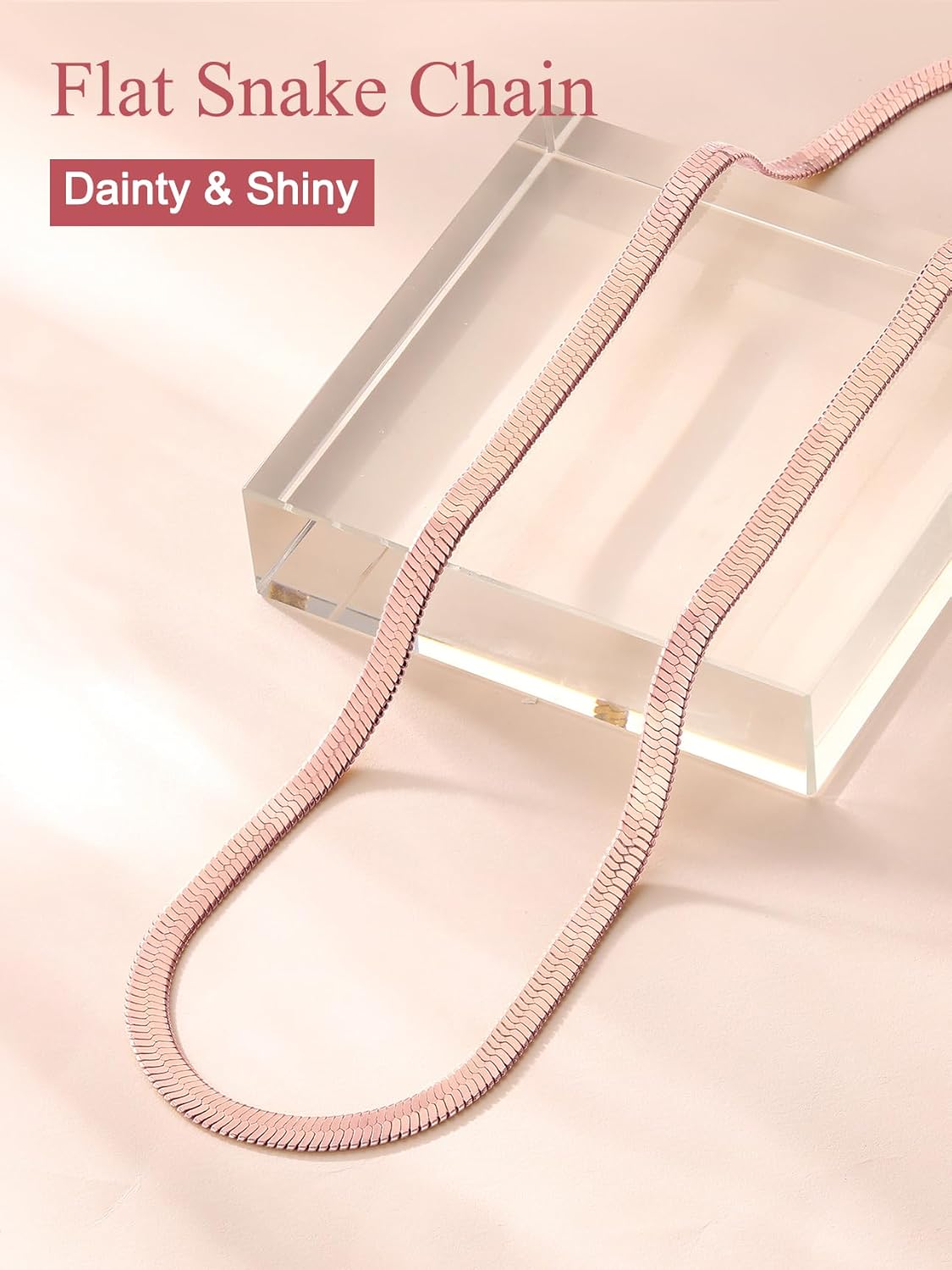 FOCALOOK 14K Gold Plated Necklaces for Women, Fashion Herringbone Choker Necklace Stainless Steel Flat Snake Chain 3/5MM(W) 12.5"/15"/18"+3.5"(L) - Image 5