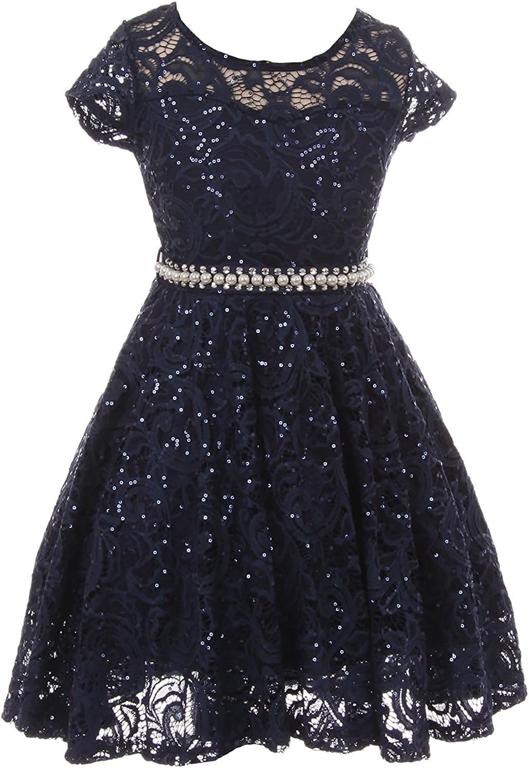 iGirlDress Cap Sleeve Floral Lace Glitter Pearl Holiday Party Flower Girl Dress Size4-14