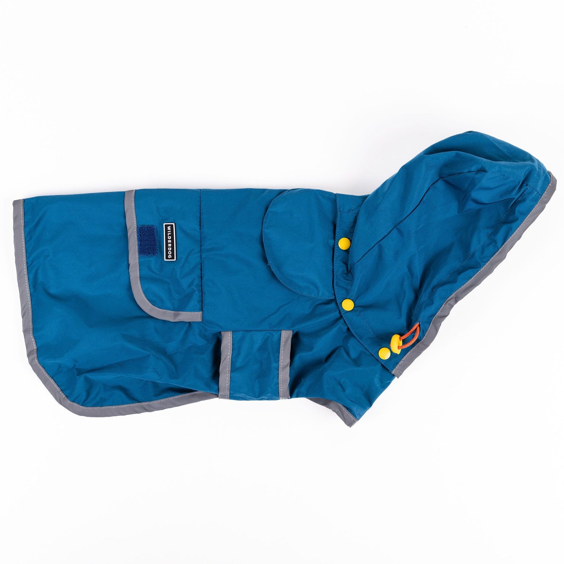 Wilderdog Dog Jacket Waterproof Raincoat with Breathable Interior, Removable Hood, Torso Strap, Secure Closures, Back Pocket and Two Hanging Loops,