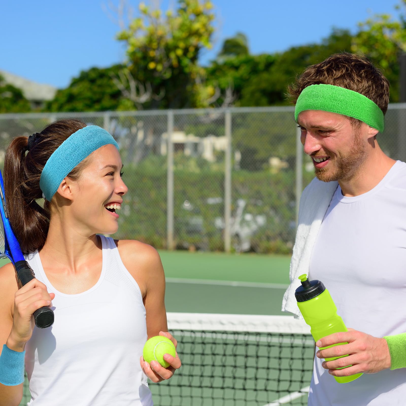 Il set di fasce per il sudore al neon include fascia per atletica, tennis, ginnastica, braccialetti internazionali, giochi sportivi, competizioni per uomini, donne, forniture per feste (neon