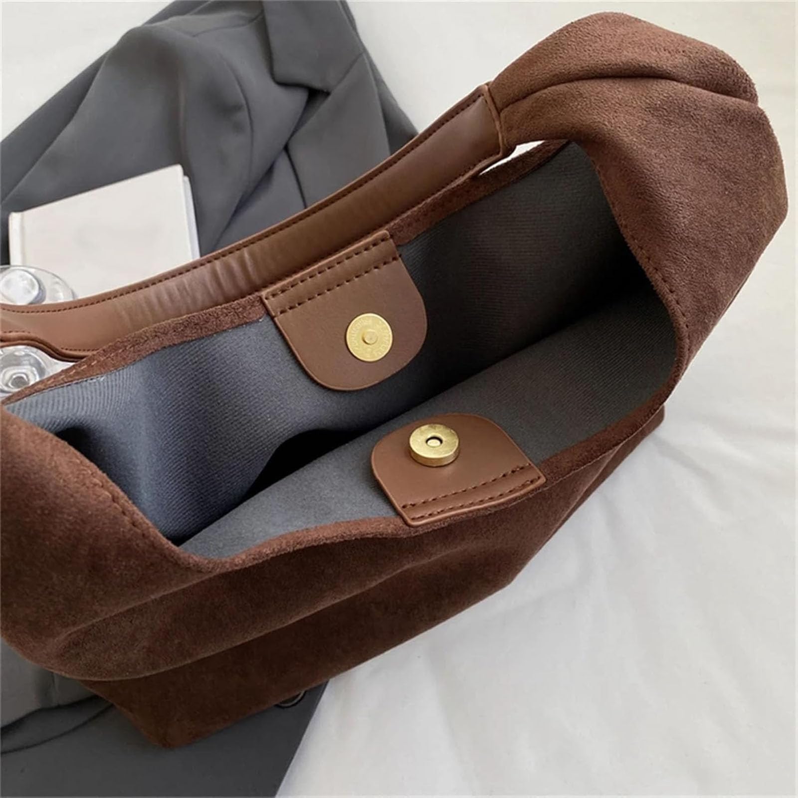 Braune Wildledertasche, Hobo-Tasche aus Leder für Damen, lässige Wildledertasche, Hobo-Handtasche, Tragetasche für Damen