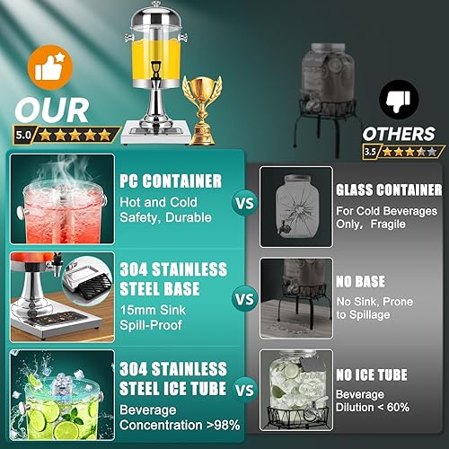 Miniatura 2 de Dispensador de bebidas con soporte, dispensadores de bebidas de acero inoxidable de 2.2 galones para fiestas, dispensador de jugo con núcleo de