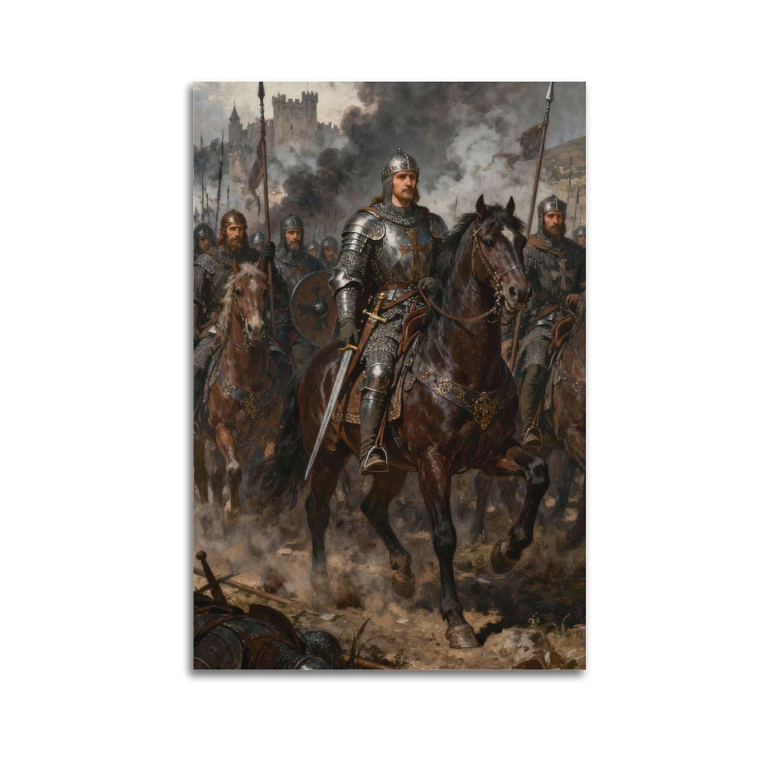 XKUGA Crusader Battle Poster Temple Medieval Templar Knight Modern Decorative Canvas Prints - Ideal Wall Art for Family, Man Cave, Game Room, Boys & Girls Bedroom 16x24inch(40x60cm)
