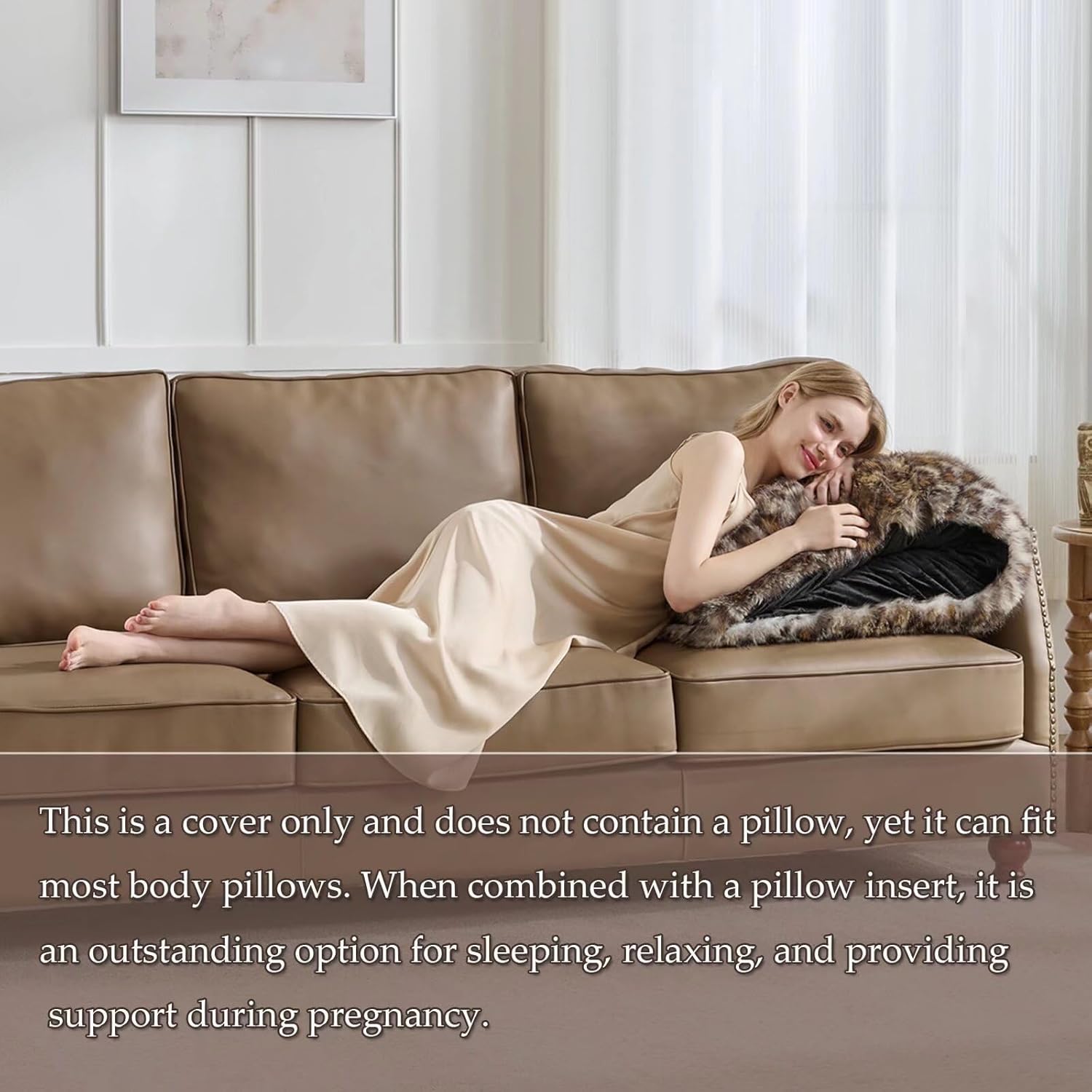 Brown Leopard Print Body Pillow Cover(No Filling),Plush Fuzzy Faux Fur Body Pillowcase with Zipper, 20x54 inch Fluffy Fuzzy Hug Long Pillow Cover for Pregnant Women Side Sleeper