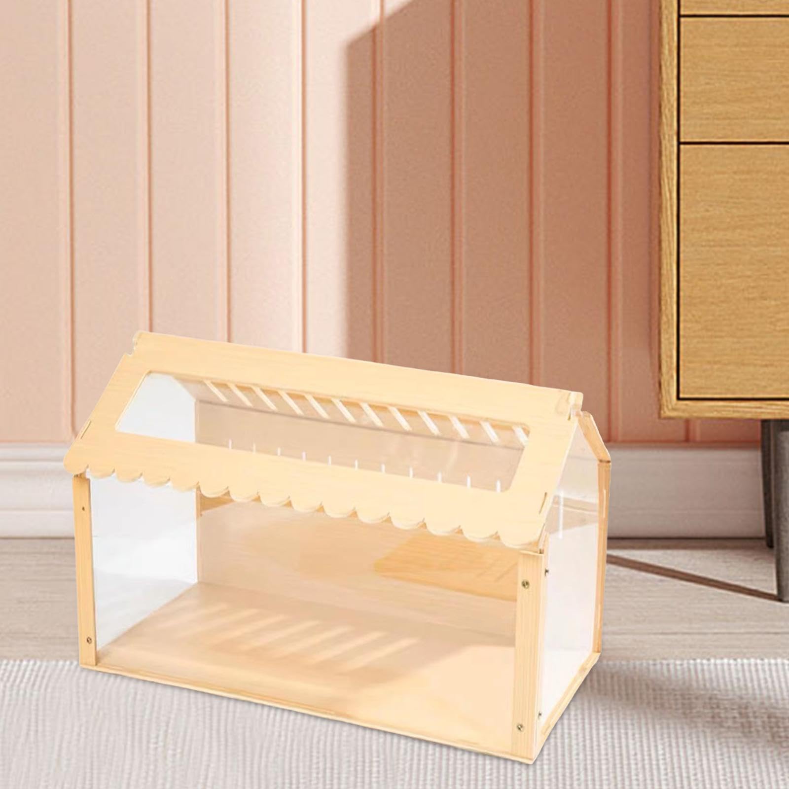 Casa Hamster de Madera Refugio Natural Nido de Ejercicio Juguete Decorativo con Escalera Ventilada Fácil de Montar Adecuada para Hámster Erizo Ratón C, 60x32x38CM