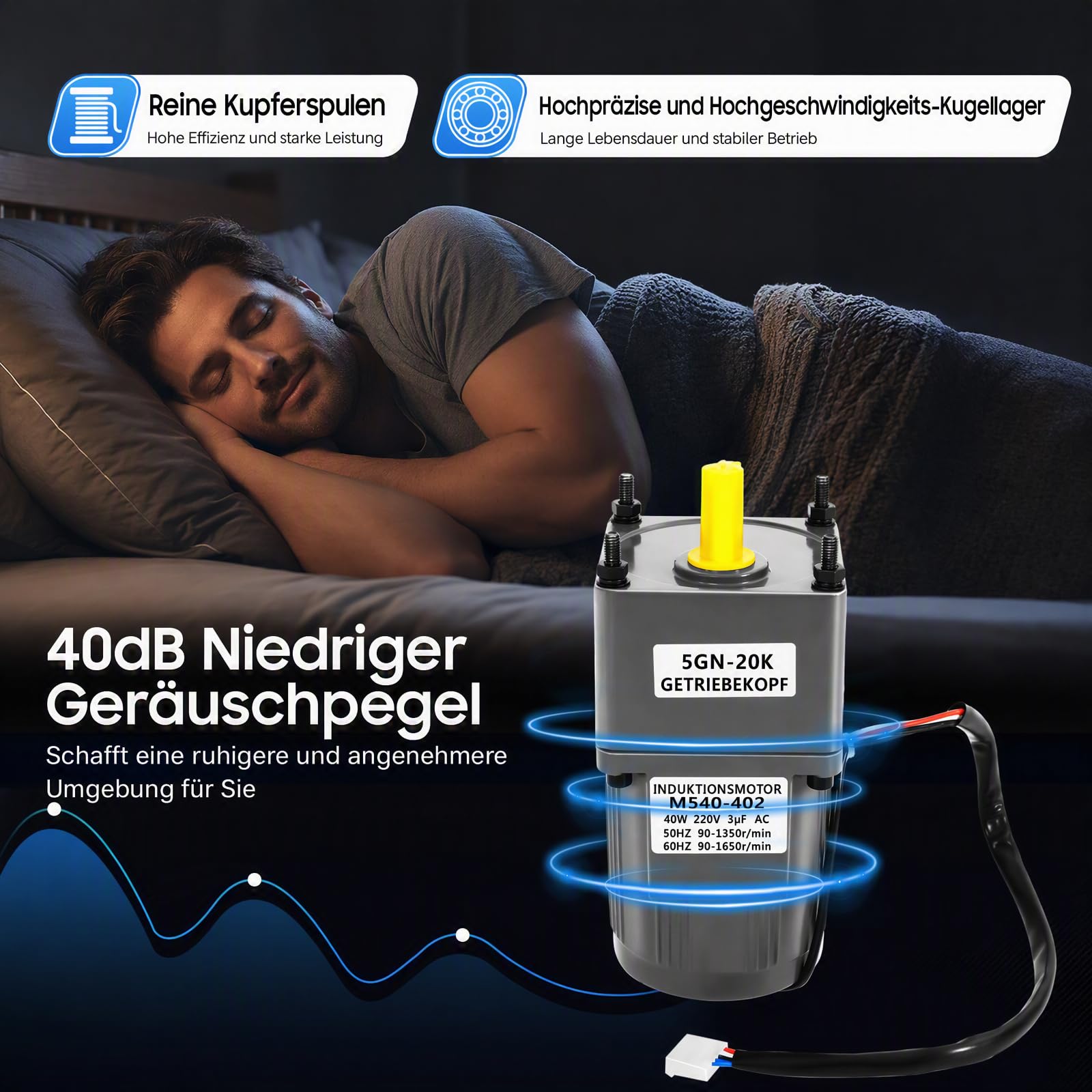 Getriebemotoren 220V 40W Getriebemotoren Kit mit Drehzahlregler 0-68 rpm Hohe Drehmomente Einstellbarer Getriebemotor Umkehrbare Einphasig Asynchron Getriebe Elektromotor