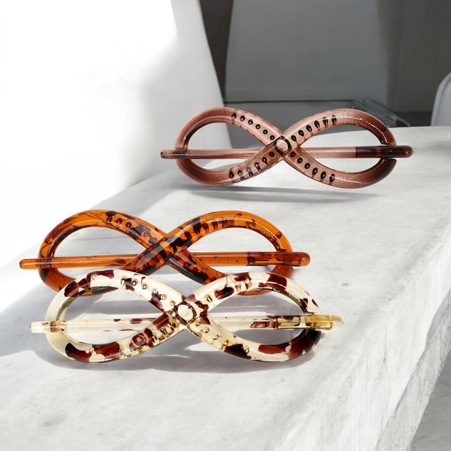 Pack of 3 Hair Clips with Stick, 4 Inch French Classic Tortoise Shell Brown Bun Cover Holder Hair Slider Pin Thru Hair Barrette Clip with Stick, No Slip Effortless Twist Hair Clips for Women Girls - Image 9