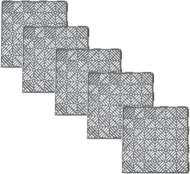 Ram© 5 x Garden Interlocking Patio Garden Decking Waterproof Vegetable Garden Decking Path Grey Plastic Tiles